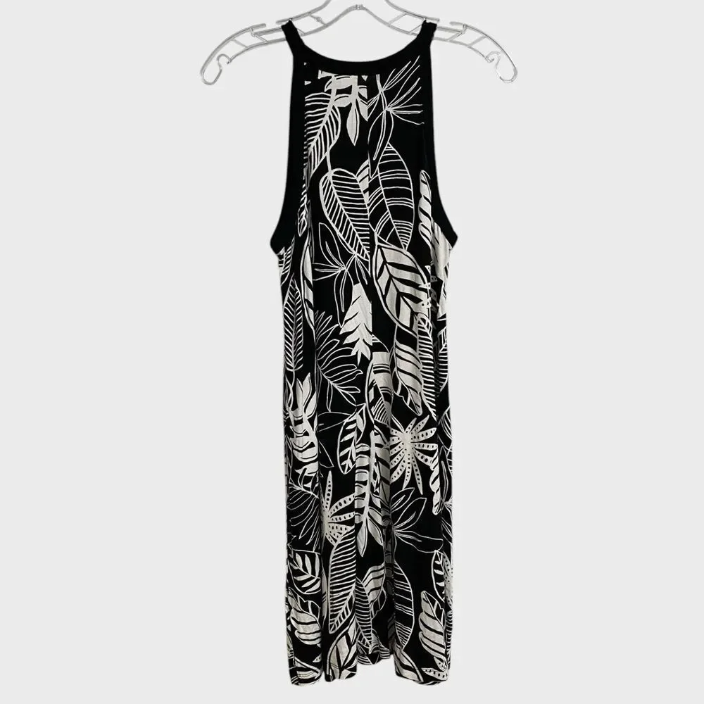 Old Navy Sleeveless Jersey-Knit Swing Dress Women's Size S Tropical Leaf Beach